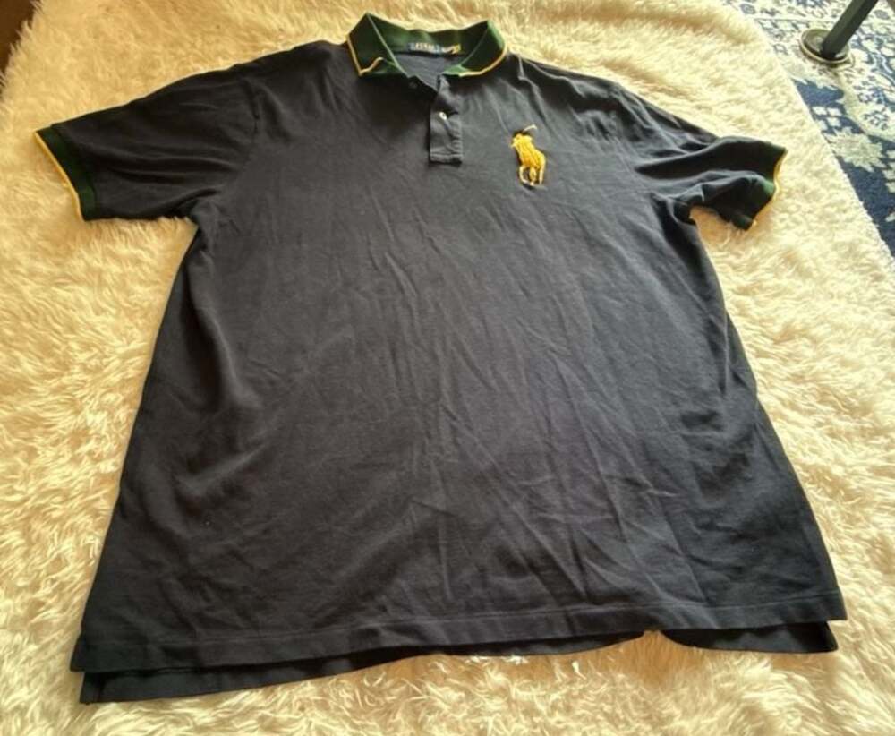 Polo Ralph Lauren Men's Short Sleeve‎ Navy Polo Shirt with Green/Yellow Trim